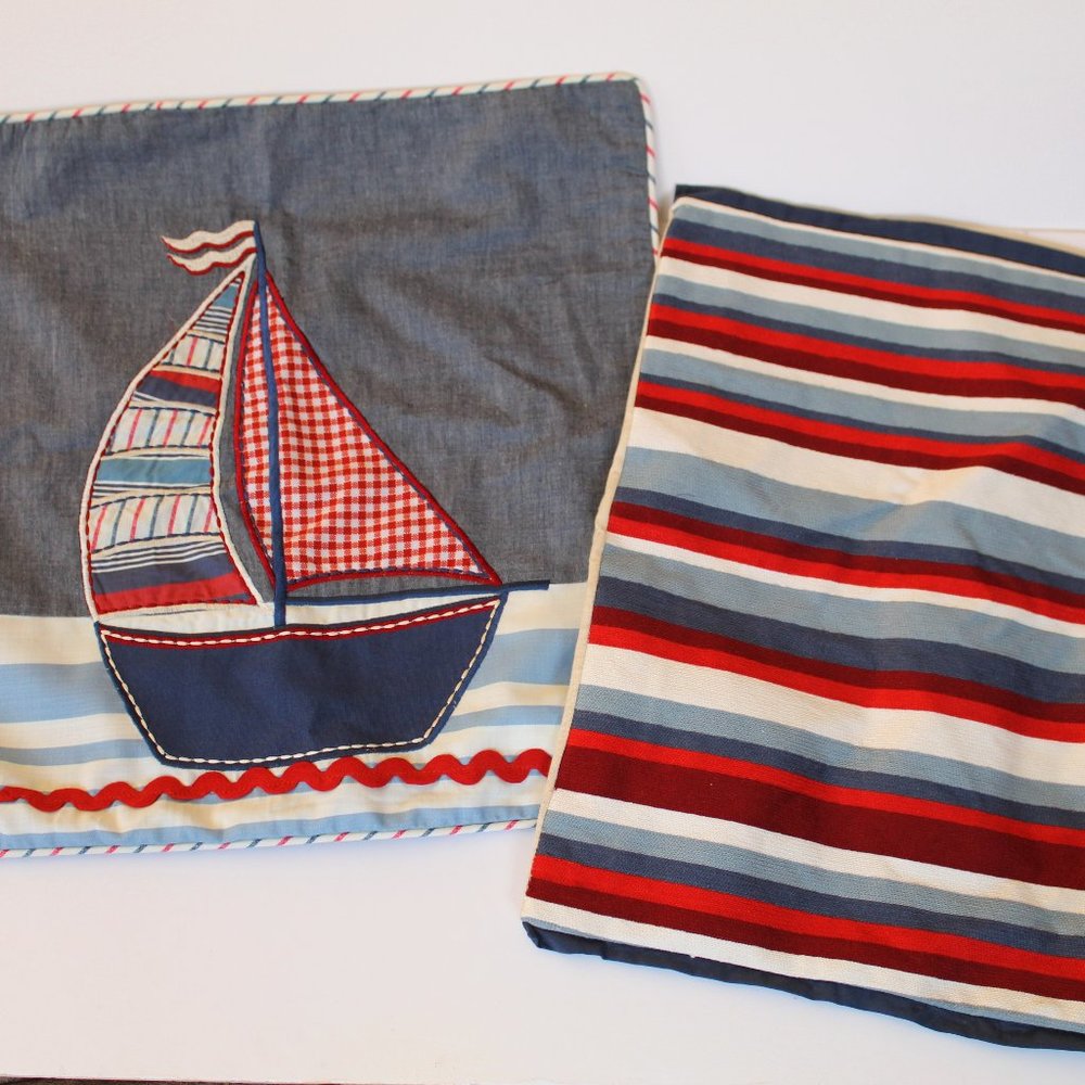 Pier 1 Farmhouse Sailboat Nautical Throw Pillow Covers Set of 2 Square Rectangle
